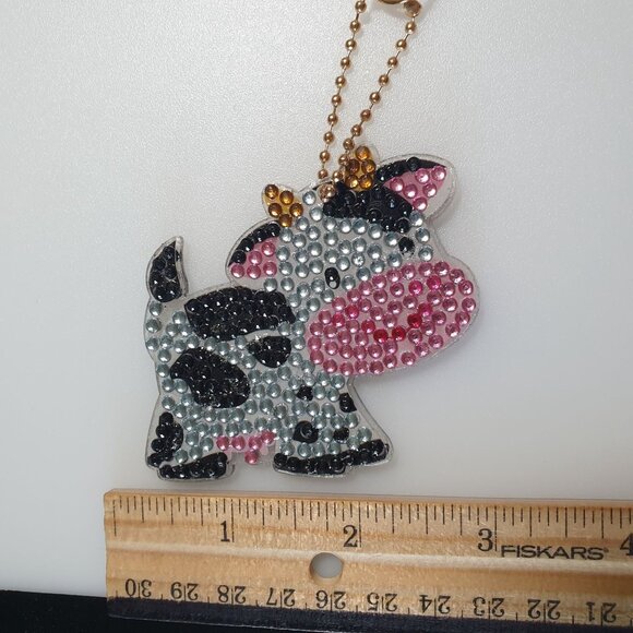 Cow Bling Keychain Bookbag Luggage Charm Sparkly Acrylic Rhinestone Clasp Gift - Picture 2 of 5